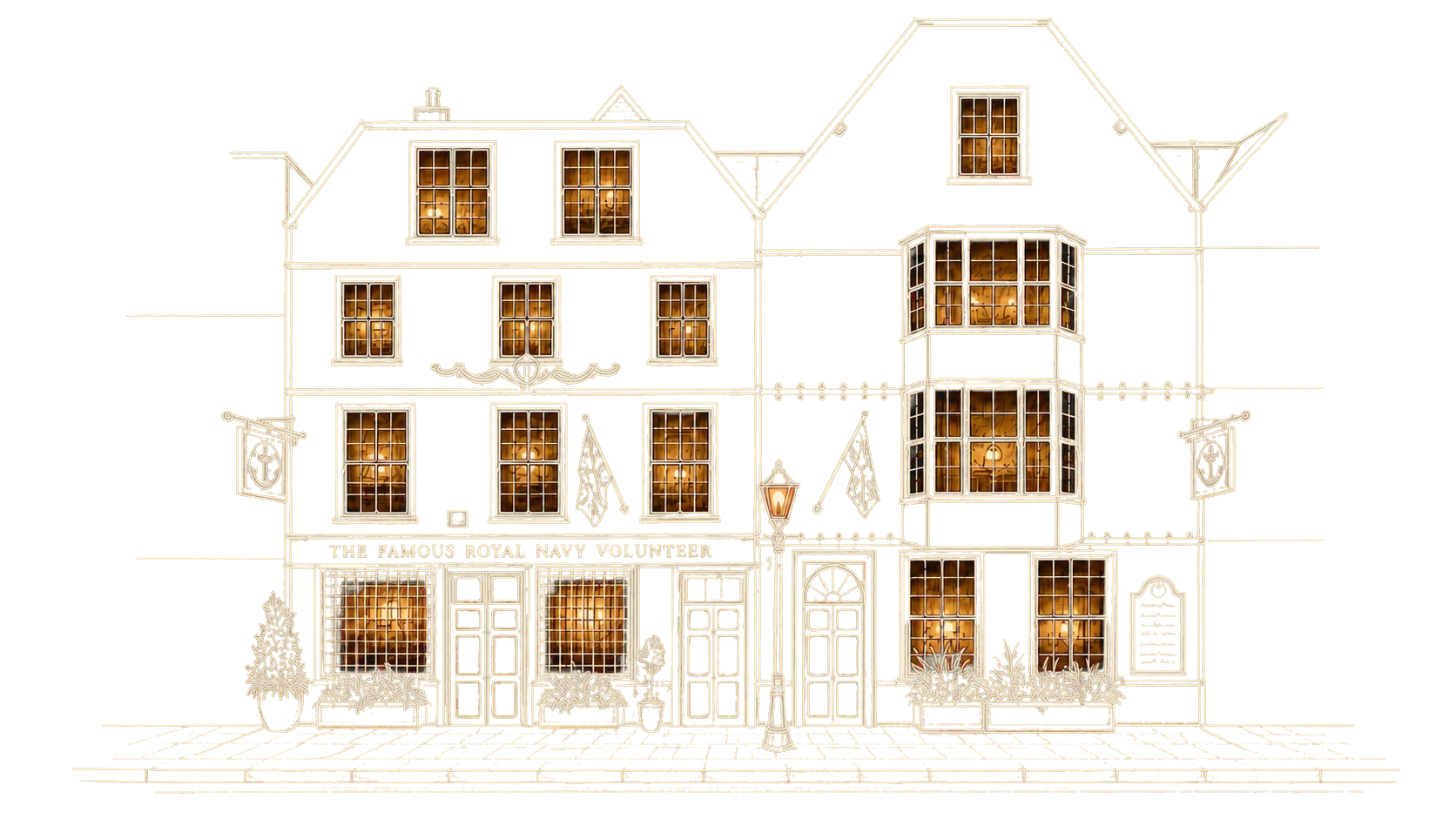 Hand-drawn ink illustration of The Volley’s historic pub frontage.
